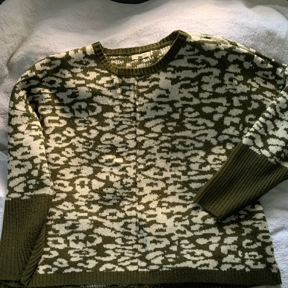 Green & White Leopard Sweater